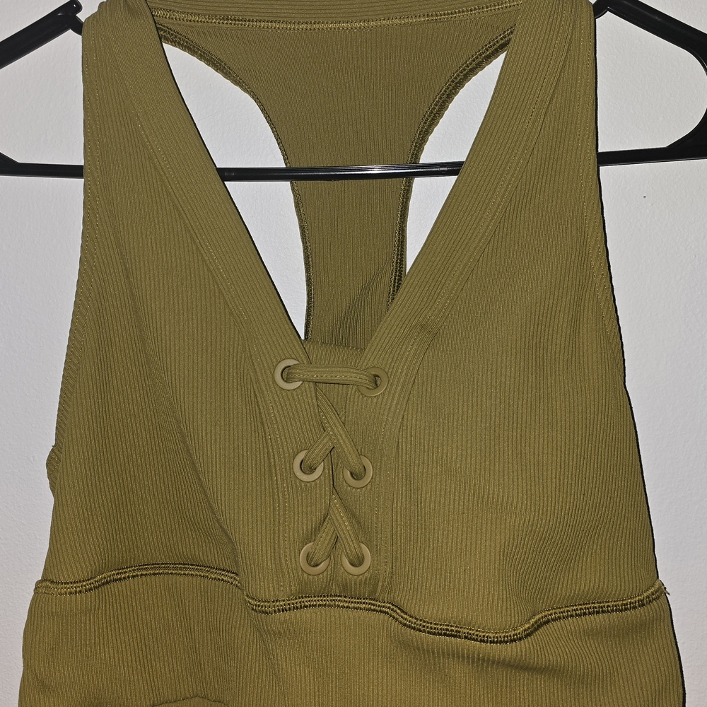 Olive Green Lace-Up Women's Top